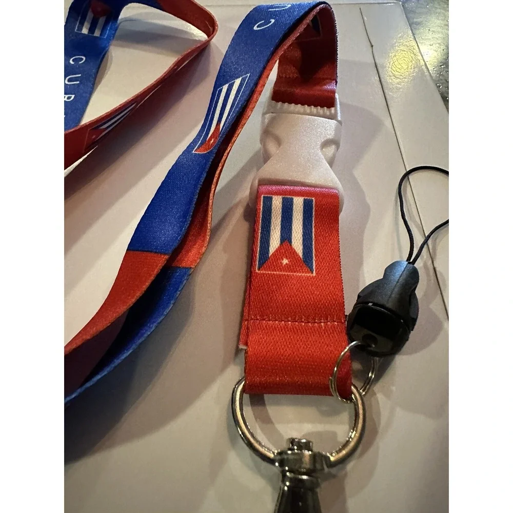 Cuba Flag Lanyard with ID Holder White Breakaway Clip Red Blue White Mens Unisex